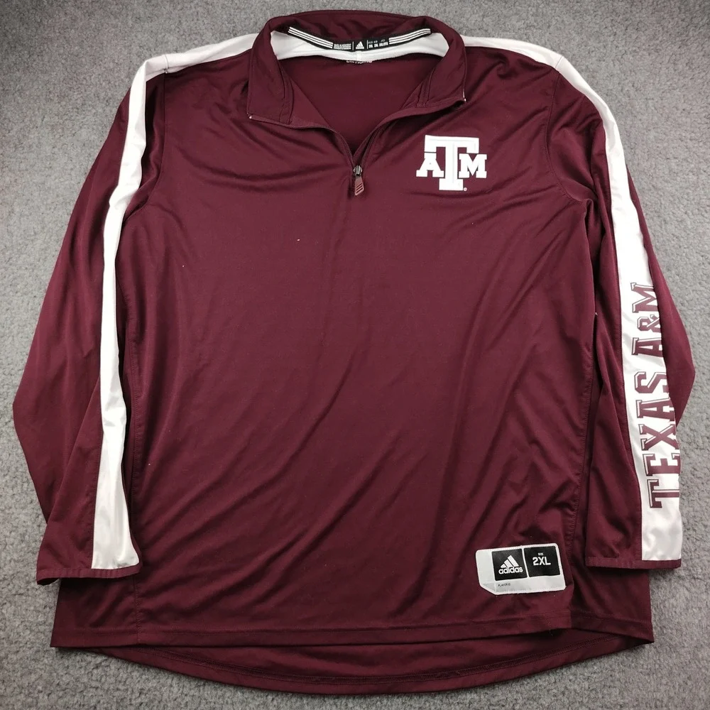 Adidas Texas A&M Aggies Men 2XL Maroon Climalite Quarter Zip Pullover Shirt